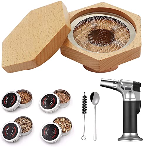 Cocktail Smoker Kit, Old Fashioned Smoker Kit, Bourbon Whiskey Smoker Infuser Kit with 4PCS Wood Chips - Gifts for Fathers Day, Lover, Men, Friends