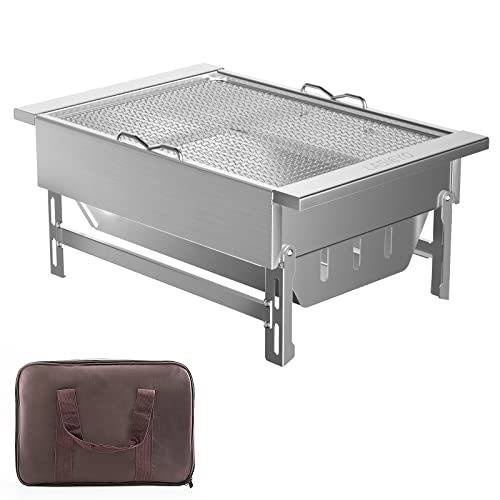 LASIEYO Portable Charcoal Grill, Desk Tabletop Stainless Steel Folding Smoker Barbecue Camping Grill, IGT Camping Table BBQ Grill with Storage Bag for Outdoor Cooking Camping Hiking Picnics Party