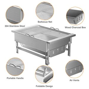 LASIEYO Portable Charcoal Grill, Desk Tabletop Stainless Steel Folding Smoker Barbecue Camping Grill, IGT Camping Table BBQ Grill with Storage Bag for Outdoor Cooking Camping Hiking Picnics Party