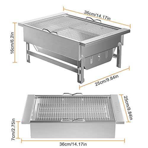 LASIEYO Portable Charcoal Grill, Desk Tabletop Stainless Steel Folding Smoker Barbecue Camping Grill, IGT Camping Table BBQ Grill with Storage Bag for Outdoor Cooking Camping Hiking Picnics Party