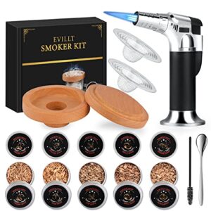 cocktail smoker kit with torch with 10 flavors wood chips, old fashioned whiskey smoker kit, drink smoker infuser kit gifts for men, dad, husband (without butane)