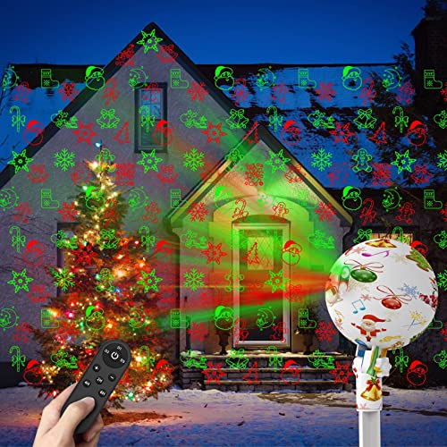 Christmas Projector Lights Outdoor, Waterproof Christmas Laser Lights with Remote Control Landscape Spotlight 12 Patterns Dynamic Static Display for Holiday Party House Garden Yard Decorations