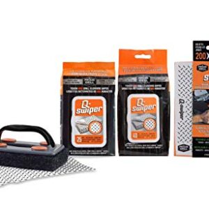 Q-Swiper BBQ Grill Cleaner Gift Bundle Set - 1 Q-Swiper Grill Brush, 65 Q-Swiper Grill Cleaning Wipes and 2 Q-Swiper Reusable Grill Cloths. Safe Way to Clean BBQ Grill Grates and Grill Exterior.