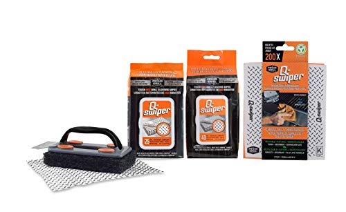 Q-Swiper BBQ Grill Cleaner Gift Bundle Set - 1 Q-Swiper Grill Brush, 65 Q-Swiper Grill Cleaning Wipes and 2 Q-Swiper Reusable Grill Cloths. Safe Way to Clean BBQ Grill Grates and Grill Exterior.