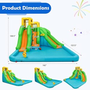 HONEY JOY Inflatable Water Slide, 6 in 1 Kids Bouncer Water Park w/Climbing Wall & 2 Long Slides, Splash Pool, Water Cannons, Indoor Outdoor Blow Up Water Slides for Backyard(Without Blower)