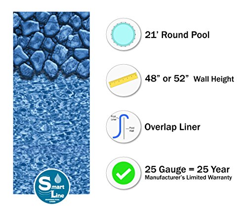 Smartline Boulder Swirl 21-Foot Round Liner | Overlap Style | 48-to-52-Inch Wall Height | 25 Gauge Virgin Vinyl | Designed for Steel Sided Above-Ground Swimming Pools