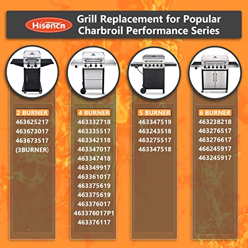 Hisencn Grill Replacement Parts for Charbroil Performance 475 4 Burner 463377319 463347017, 463361017, 463673017, 463376018P2, 304 Stainless Steel Grill Parts Kit and Grill Grates for Charbroil Grill