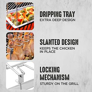 Grill Champ Chicken Leg Rack for Grill, BBQ & Smoker – Stainless Steel Chicken Wing Rack Grill Rack – 14-Slot Chicken Rack for Drumsticks, Wings, Thighs – Chicken Racks for Grilling & Barbecuing