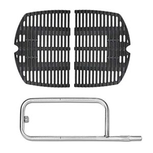 uniflasy 7645 cooking grates and 41862 20.5 inches grill burner for weber q200, q220, q2000 q2200, grill replacement parts kit for weber q200