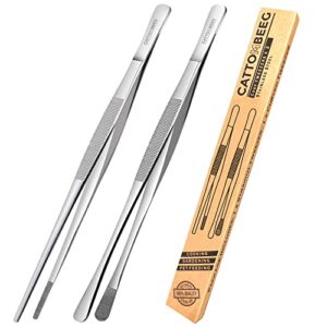 kitchen tweezers tongs for cooking – 12 inch – 2 pack kitchen tongs stainless steel cooking tongs- extra long tweezers for bbq, grilling, pet feeding, arts and crafts etc