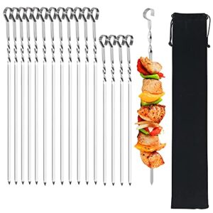 metal kabob skewers,(12pcs 16.8″ & 4pcs 13″)flat stainless steel bbq barbecue skewer for grilling,bfuee reusable shish kebob with portable storage bag