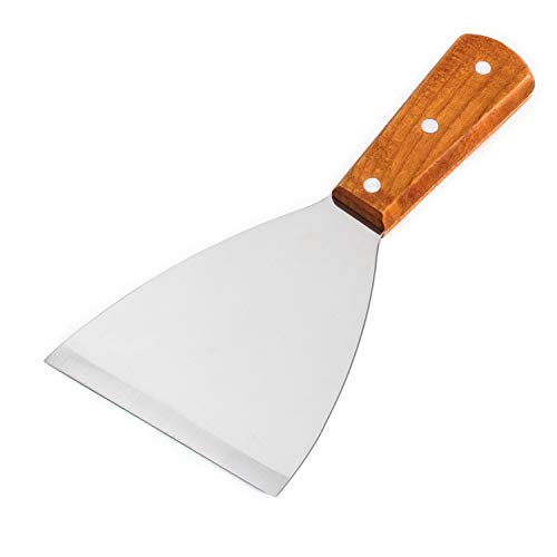 Stainless Steel Blade Grill Slant Edge Scraper Wooden Handle for Food Service, Cleaning Supplies, Barbecue Cooking Restaurants