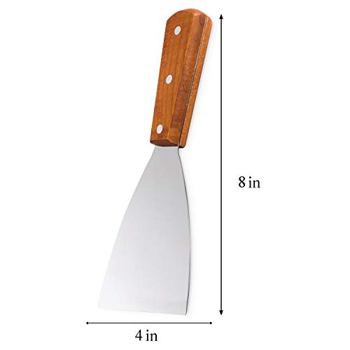 Stainless Steel Blade Grill Slant Edge Scraper Wooden Handle for Food Service, Cleaning Supplies, Barbecue Cooking Restaurants