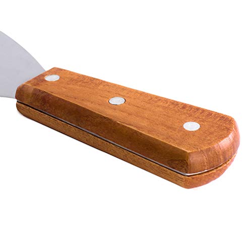 Stainless Steel Blade Grill Slant Edge Scraper Wooden Handle for Food Service, Cleaning Supplies, Barbecue Cooking Restaurants