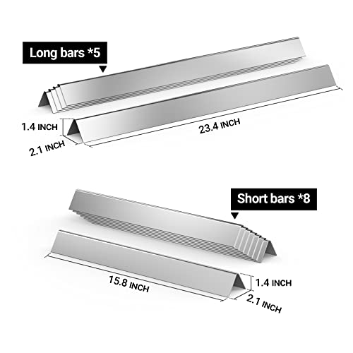 onlyfire Stainless Steel Flavorizer Bars Gas Grill Heat Plates Replacement for Weber 7538, Set of 13, 8 Short and 5 Long Bars