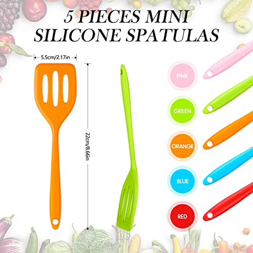 Romooa 5 Pack Small Silicone Turner High Heat Resistant Slotted Spatula Silicone Spatula Turner Slotted Fish Turner Set Flipper Mini Serving Spatula for Cooking (Red, Blue, Green, Orange, Pink)