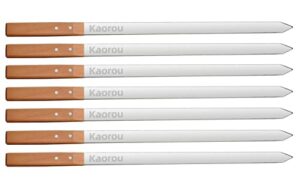 kaorou kabob skewers 23 inch long,1 inch wide heavy duty stainless steel with wood handle， perfect for koobideh kebab persian/brazilian style chicken shrimp kebab,set of 7 with bag