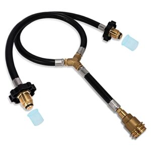 Dual Propane Tank Connection Kit - Two Way POL & QCC Y Splitter Hose to Connects 5-100lbs Propane Tank Suitable for RV, Grill, Heater, Fire Pit