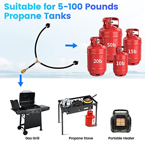 Dual Propane Tank Connection Kit - Two Way POL & QCC Y Splitter Hose to Connects 5-100lbs Propane Tank Suitable for RV, Grill, Heater, Fire Pit