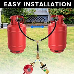 Dual Propane Tank Connection Kit - Two Way POL & QCC Y Splitter Hose to Connects 5-100lbs Propane Tank Suitable for RV, Grill, Heater, Fire Pit