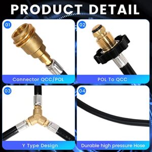 Dual Propane Tank Connection Kit - Two Way POL & QCC Y Splitter Hose to Connects 5-100lbs Propane Tank Suitable for RV, Grill, Heater, Fire Pit