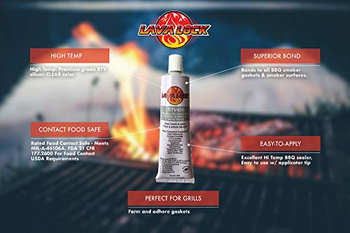 LavaLock® Food Safe BBQ Grade Adhesive Grill Smoker High Temp RTV Silicon - Clear 3 Ounce