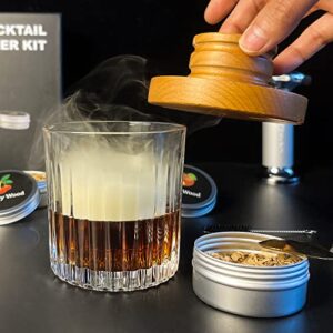 Cocktail Smoker Kit with Torch | Good for Whiskey and Bourbon Flavoring | 4 Flavor Wood Chips (Cherry, Apple, Hickory and Peach) A True Gift Set | for Men, Dads & Husband | (Butane not Included)