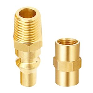 Uenede Solid Brass 1/4"NPT Male Threaded RV Propane Quick Connect + 1/4"NPT Female Threaded Hex Nipple Pipe Coupling Connector Kit