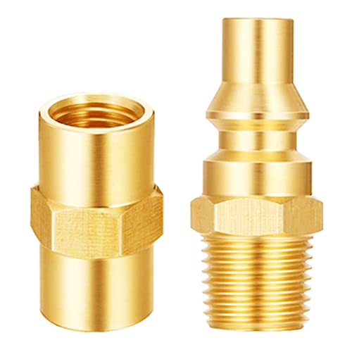 Uenede Solid Brass 1/4"NPT Male Threaded RV Propane Quick Connect + 1/4"NPT Female Threaded Hex Nipple Pipe Coupling Connector Kit