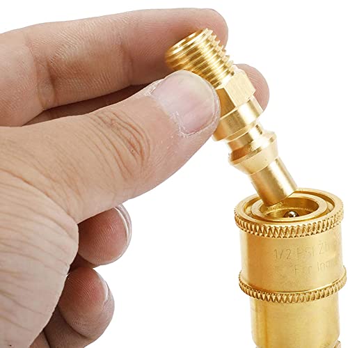 Uenede Solid Brass 1/4"NPT Male Threaded RV Propane Quick Connect + 1/4"NPT Female Threaded Hex Nipple Pipe Coupling Connector Kit