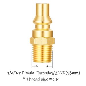 Uenede Solid Brass 1/4"NPT Male Threaded RV Propane Quick Connect + 1/4"NPT Female Threaded Hex Nipple Pipe Coupling Connector Kit