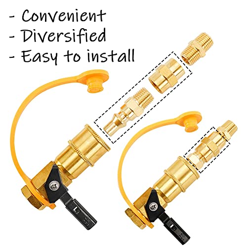 Uenede Solid Brass 1/4"NPT Male Threaded RV Propane Quick Connect + 1/4"NPT Female Threaded Hex Nipple Pipe Coupling Connector Kit