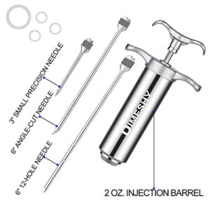 Heavy duty 304 Stainless Steel Meat Injector Kit with 2-oz Large Capacity Barrel with 3 commercial Marinade Needles