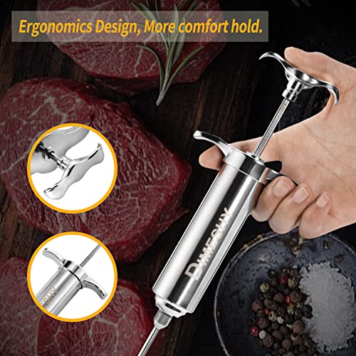 Heavy duty 304 Stainless Steel Meat Injector Kit with 2-oz Large Capacity Barrel with 3 commercial Marinade Needles