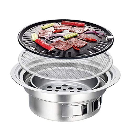 TBVECHI Portable Table Grill, 15.75 Inch Korean Style BBQ Grill Stainless Steel BBQ Grill Stove Outdoor Camping Cooker, Charcoal Grill BBQ, Round Barbecue Grill, Indoor&Outdoor Grill BBQ