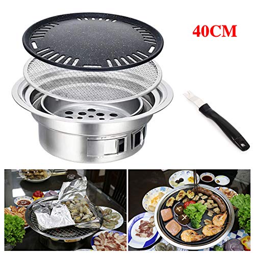 TBVECHI Portable Table Grill, 15.75 Inch Korean Style BBQ Grill Stainless Steel BBQ Grill Stove Outdoor Camping Cooker, Charcoal Grill BBQ, Round Barbecue Grill, Indoor&Outdoor Grill BBQ