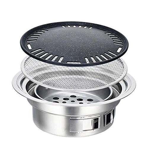 TBVECHI Portable Table Grill, 15.75 Inch Korean Style BBQ Grill Stainless Steel BBQ Grill Stove Outdoor Camping Cooker, Charcoal Grill BBQ, Round Barbecue Grill, Indoor&Outdoor Grill BBQ
