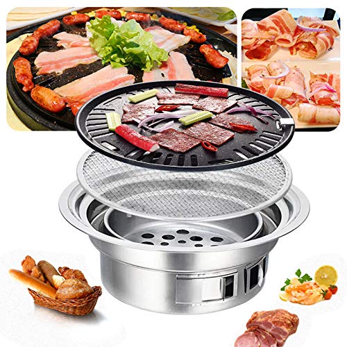 TBVECHI Portable Table Grill, 15.75 Inch Korean Style BBQ Grill Stainless Steel BBQ Grill Stove Outdoor Camping Cooker, Charcoal Grill BBQ, Round Barbecue Grill, Indoor&Outdoor Grill BBQ