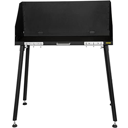 VEVOR Carbon Steel Camp Cooking Table 38 x 16 Inch with Three-Sided Windscreen and Legs for Outdoor Food Preparation and Dutch Oven