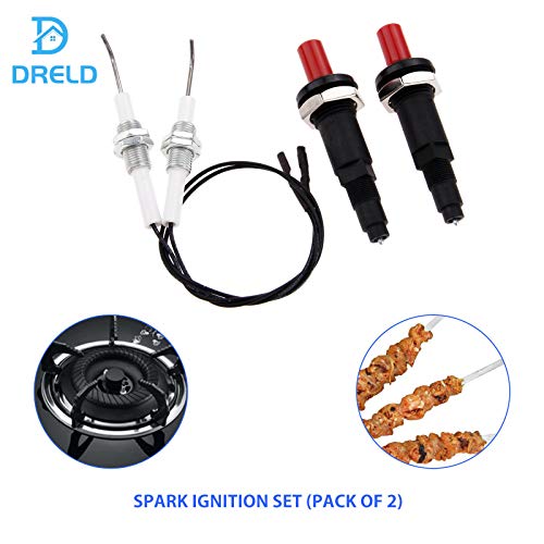 DRELD 11.82” Long Propane Push Button Piezo Spark Ignition, Piezo Igniter Kit with Threaded Ceramic Electrode Ignition Plug, Fit for Gas Fireplace, Oven, Kitchen, BBQ (Pack of 2)