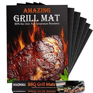 Grill Mat 6 Pcs, 100% Non-Stick HEADMALL BBQ Mats, Easy to Clean, For Barbecue Grilling & Baking, Electric Grill Gas Charcoal BBQ - 15.75 x 13 inch