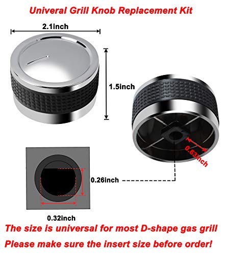 Gas Grill Universal Knobs, Grill Control Knob Replacement Chrome Plated Plastic with Nonslip Grip Fit for BBQ D-Shape Valve Stem Design Gas Burner