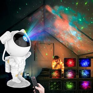 astronaut light projector, 360° rotation usb galaxy star projector with timer and remote for game room, bedroom, home theater, party, home decor and birthday gift (white)