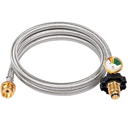 SHINESTAR 5FT Propane Adapter Hose with Gauge for Coleman Camping Stove, Mr. Heater Buddy Heater, and Other Portable Propane Appliances, POL Connection