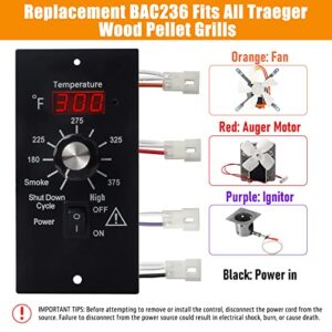 Replacement BAC236 Elite Digital Pro Controller for Traeger Wood Pellet Grill Smoker, Upgrade Thermostat Control Board Parts Replacement with 7" RTD Temperature Sensor Probe