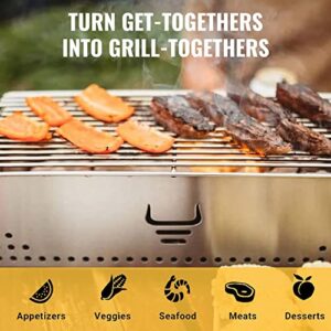 YAK Grills Hibachi Charcoal Grill - Easy to Use Charcoal Grill - Outdoor Tabletop Safe - Great for Travel, Camping, Patio, Balcony - Made from Stainless Steel - Operates Up to 750ºF - 5 Yr Warranty - Brushed Steel
