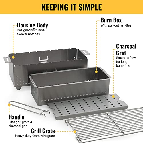 YAK Grills Hibachi Charcoal Grill - Easy to Use Charcoal Grill - Outdoor Tabletop Safe - Great for Travel, Camping, Patio, Balcony - Made from Stainless Steel - Operates Up to 750ºF - 5 Yr Warranty - Brushed Steel