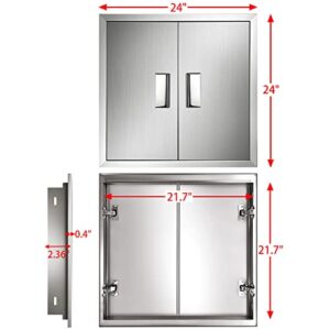 HIOSTAO Double Door Outdoor Kitchen Doors,24W x 24H Inch BBQ Access Door Stainless Steel,Built-in Handle,Thickened Plate Hydraulic Buffering Hinge Vertical for BBQ Island, Grilling Station