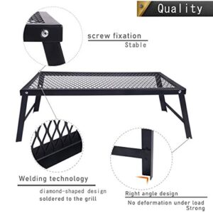 Hikeman Folding Campfire Grill Heavy Duty Camping Cooking Grate Over Fire Pit,Portable Outdoor Camp Grill Rack for Picnic BBQ Frying (55cm x 30cm)