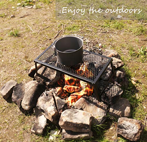 Hikeman Folding Campfire Grill Heavy Duty Camping Cooking Grate Over Fire Pit,Portable Outdoor Camp Grill Rack for Picnic BBQ Frying (55cm x 30cm)